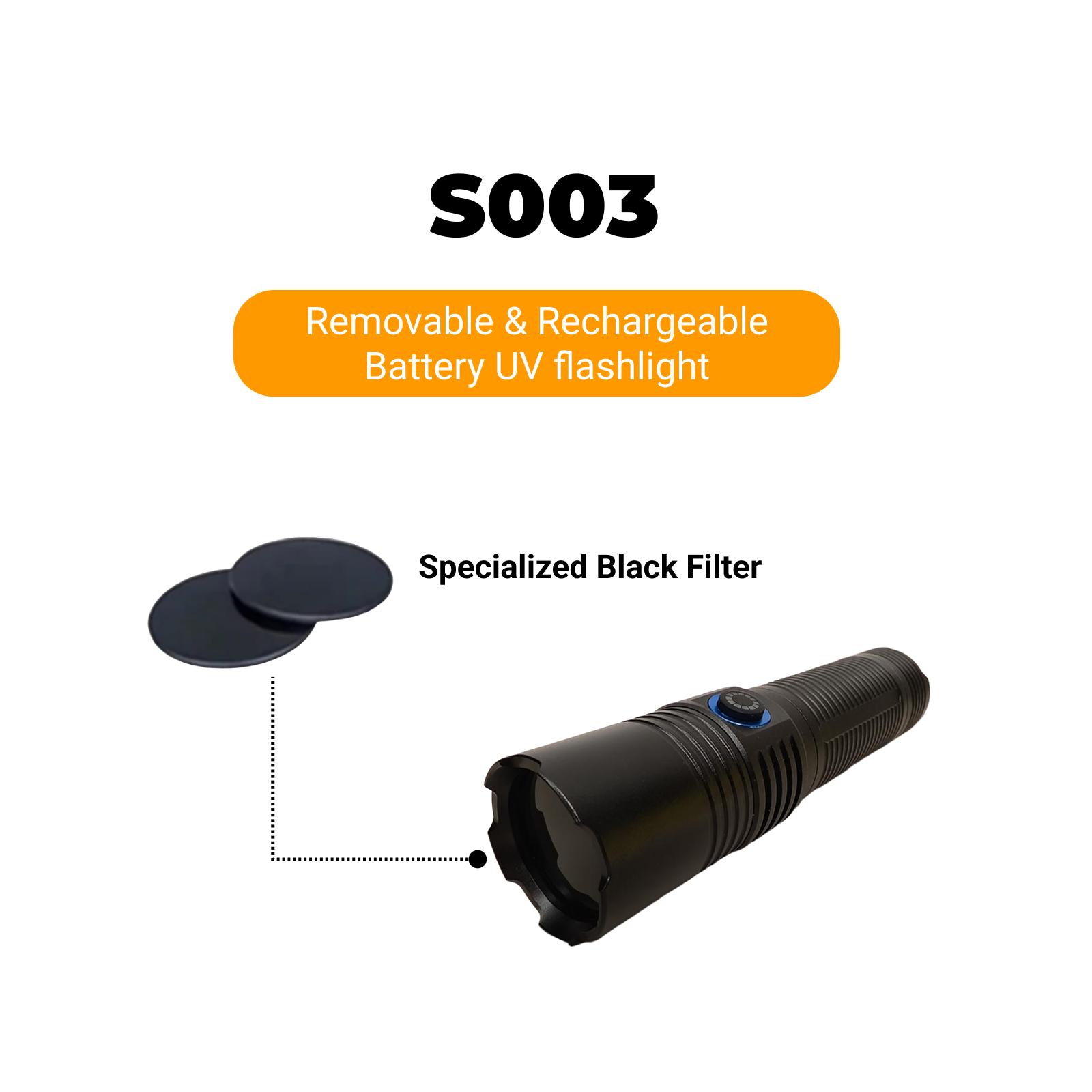 S003 - 365nm UV Blacklight Flashlight (5000mAh)