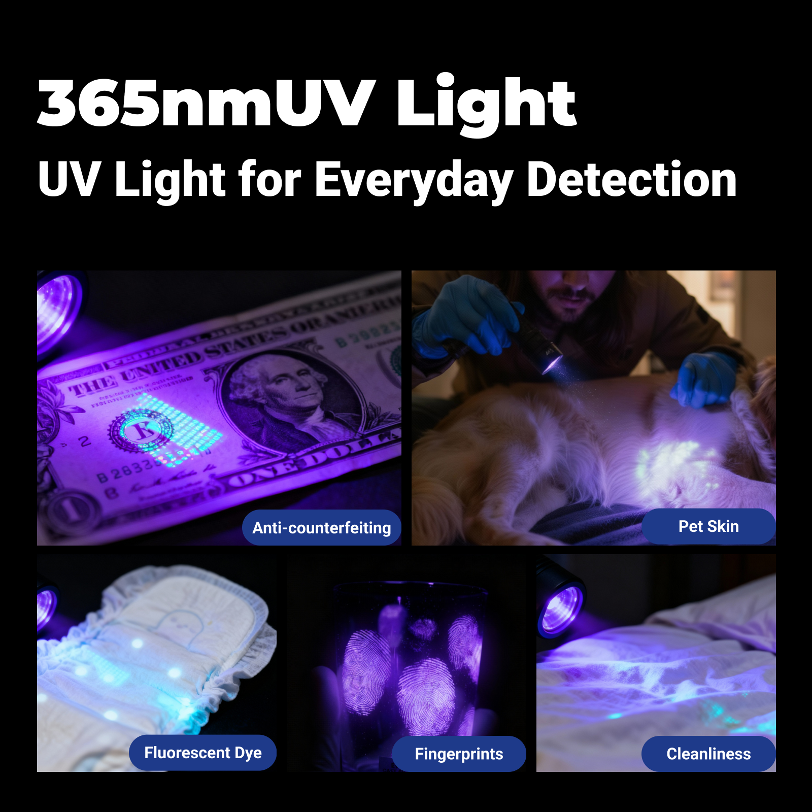 812J - 365nm UV Blacklight Flashlight with IR Laser